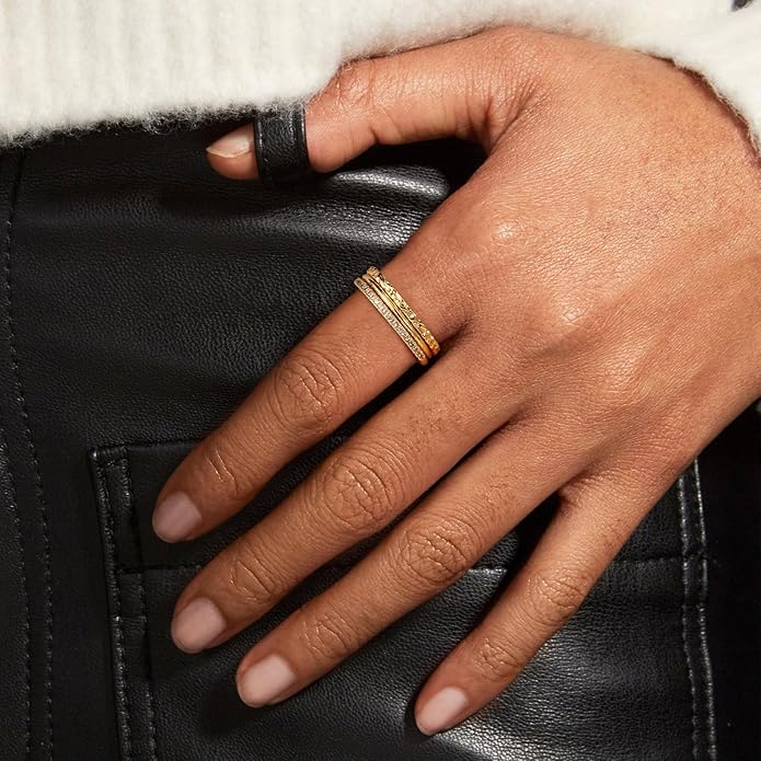 Stackable Gold Rings for Women Non Tarnish Dainty 14K Gold Plated 3PCS Cubic Zirconia Thumb Ring Set Trendy Statement Promise Wedding Bands Engagement Rings Size 6 7 8 9 10