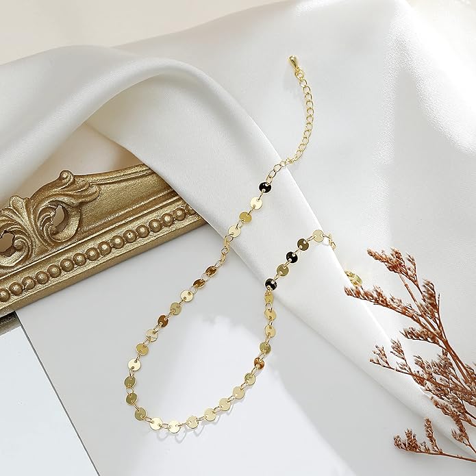 Pencros Dainty Layered Anklet,14K Gold Filled Cute Beads Satellite Chain Heart Boho Adjustable Anklets for Women