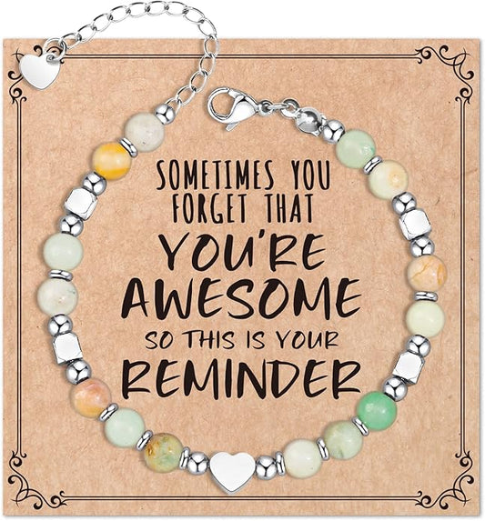Desimtion Healing Natural Stone Bracelets for Women Girls, Sometimes You Forget You're Awesome -Christmas Gifts for Women Teen Girls, Best Friend Birthday Gifts for Women Friendship Bracelets