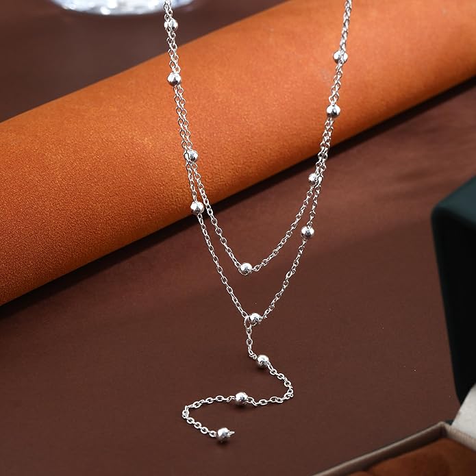 Lariat Gold Necklaces for Women Trendy Dainty Long Necklace 14k Gold Plated/Silver Layered Drop Beaded Chain Necklaces Y-shaped Pendant Necklace Simple Gold Jewelry Gifts