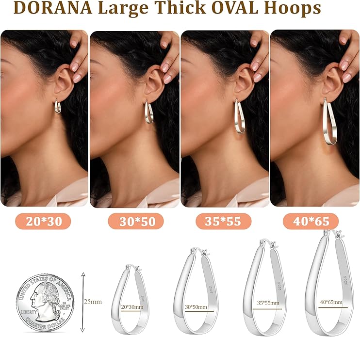 Sterling Silver Hoop Earrings for Women Large Oval Hoop Earrings Lightweight Big Gold Hoops Earrings Hypoallergenic 14K Gold Plated Hoops Earrings Non Tarnish Jewelry Gifts 20/30/40mm