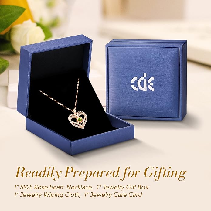 CDE Christmas Gifts for Women S925 Silver Rose Gold Heart Birthstone Necklaces for Women，Ideal Anniversary or Birthday Jewelry Gifts for Wife Girlfriend Her