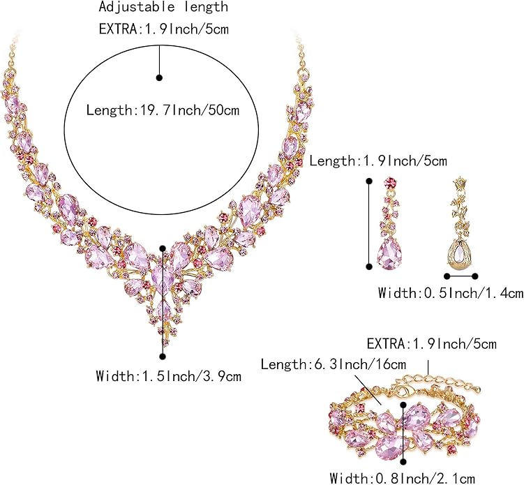 BriLove Wedding Bridal Jewelery for Women Austrian Crystal Teardrop Cluster Statement Necklace Dangle Earrings Link Bracelet Set