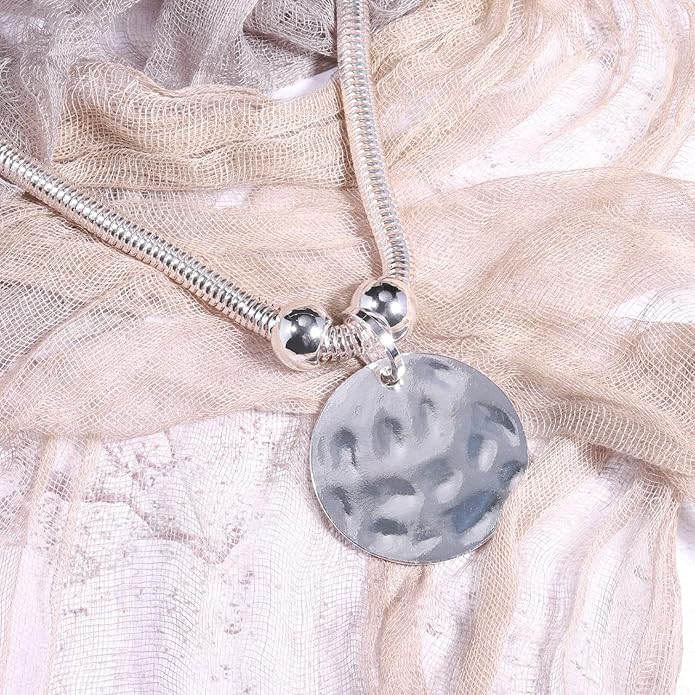 Silver Hammered Metal Statement Necklace Set with Lobster Clasp Closure, Disc Coin Necklace Circle Necklace Chunky Necklaces for Women New Unique Trendy Jewelry Valentines Day Gift