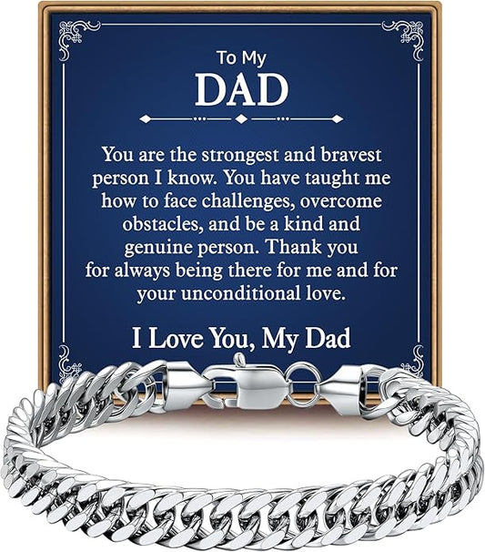 IEFLIFE Bracelet Gifts for Men Him - Silver/Black Stainless Steel Cuban Link Chain Bracelet Gifts for Son Grandson, Fathers Day Anniversary Birthday Gift for Men Husband, 8mm Bracelets Gift Jewelry