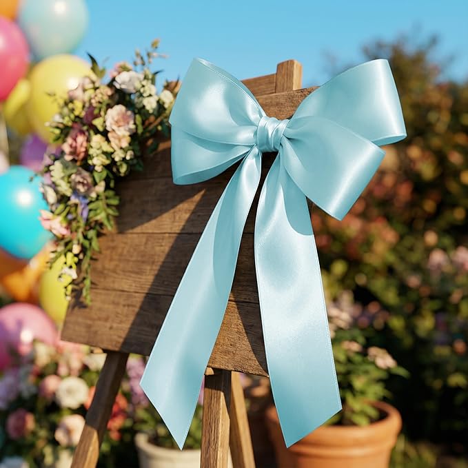 LEEQE Lt.Blue Satin Ribbon 3 inch X 15 Yards Polyester Ribbon for Gift Wrapping Very Suitable for Weddings Party Hair Bow Invitation Decorations and More