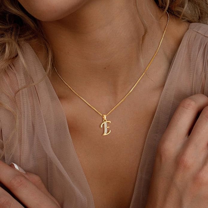Initial Necklace for Women, 14K Gold Plated Box Chain Letter Pendant, Trendy Name Necklace, Dainty Personalized Jewelry Gift for Her