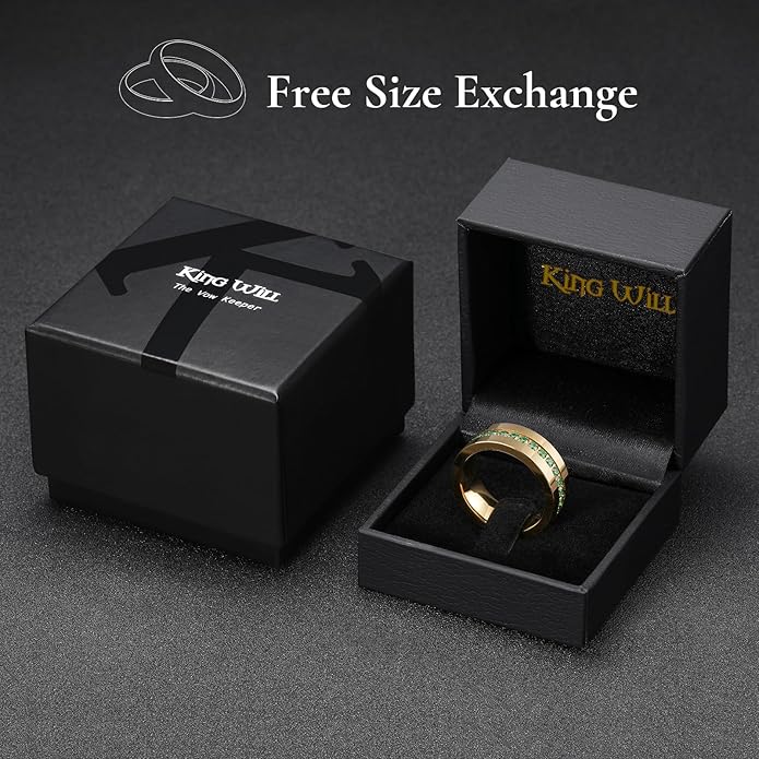 King Will Mens Tungsten Wedding Band with Cubic Zircon Inlay 7mm/8mm Flat Cut Comfort Fit Engagement Rings