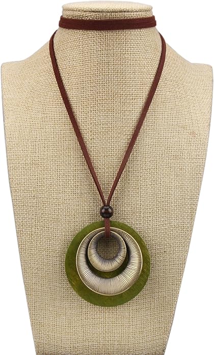 Boho Necklaces for Women Chunky Circle Necklace Layered Boho Circle Leather Choker Necklace Long Vintage Necklaces Bohemian Jewlery Gifts