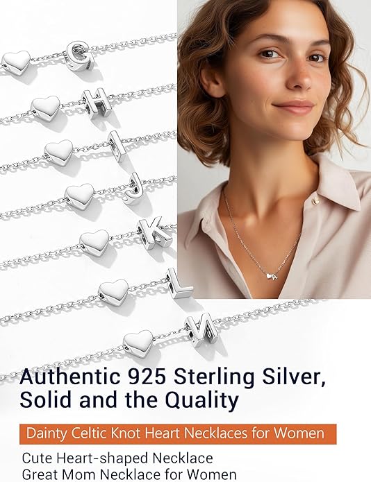 PROSILVER Initial Heart Necklace for Women, 925 Sterling Silver Tiny Heart Letter Necklace Siver, Gold Necklace, Come with Box