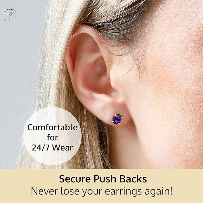 14k Gold Oval Stud Earrings for Women with Push Backs | 7x5mm Gemstone Birthstone Earrings | Real 14 Karat Gold Earrings Studs | Hypoallergenic Gemstone Stud Earrings for Women by MAX + STONE