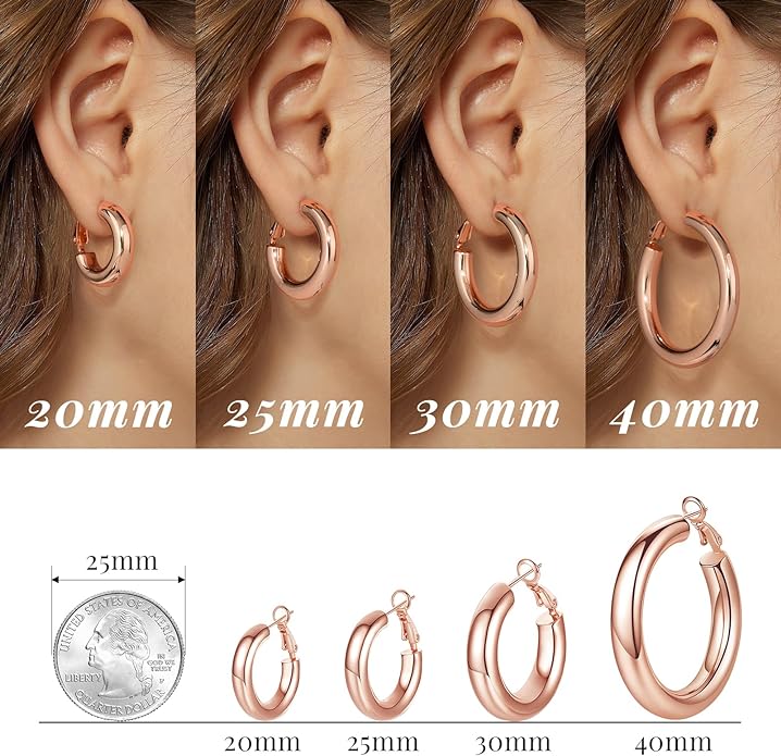 SHOWNII Chunky Gold Hoop Earrings - 14K Gold Plated Earrings for Women Hollow Tube Thick Hoops Graduation Gifts for Her