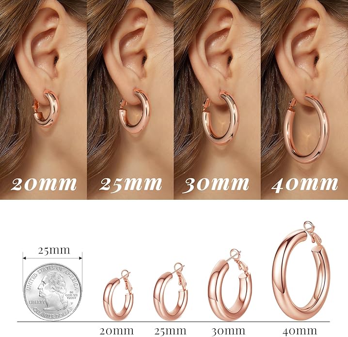 SHOWNII Chunky Gold Hoop Earrings - 14K Gold Plated Earrings for Women Hollow Tube Thick Hoops Graduation Gifts for Her