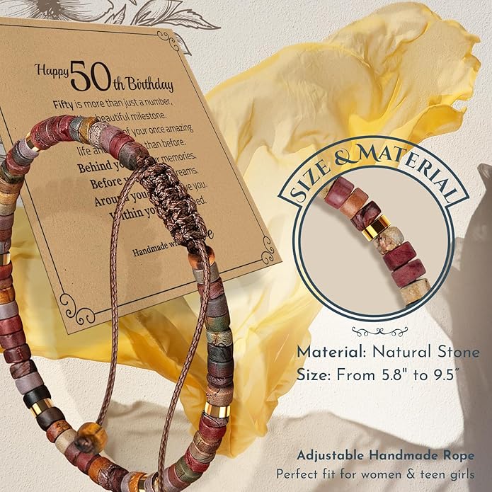 30th 40th 50th 60th 70th 80th Birthday Gifts for Women, Natural Stone Bracelet Birthday Gifts for Mom Daughter Grandma Sister Friends Coworker