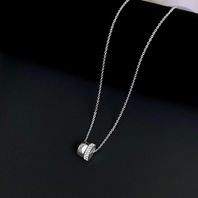 OGD Layered CZ Rondelle Pendant Necklaces for Women, 14K Gold Plated Trendy Mariner Chain Dainty Circle Rondelle Pendant Choker Necklace for Women Two-Toned Cubic Zirconia Gold Necklace