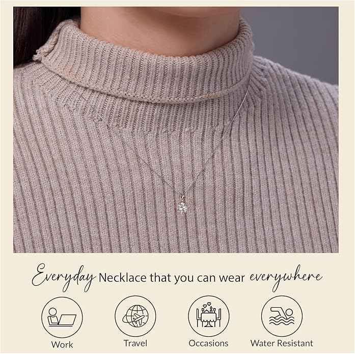 Everyday Elegance Solid 14K Gold Cubic Zirconia Solitaire Pendant Necklace for Women Heart, Princess, Round, Oval, Emerald, Pear & Cushion Cut 1 or 2 CTW | .60mm Thick 16" 18" Length Box Link Chain