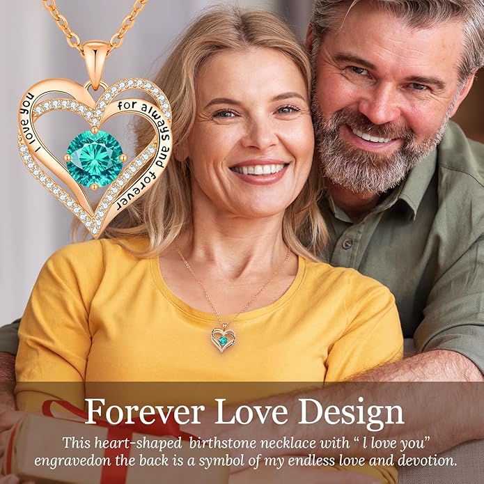 CDE Forever Love Heart Necklaces for Women, Mom, Girlfriend, Wedding Anniversary Birthday Mother Day Christmas Day Gift for Wife Girlfriend Jewelry with Birthstone Pendant