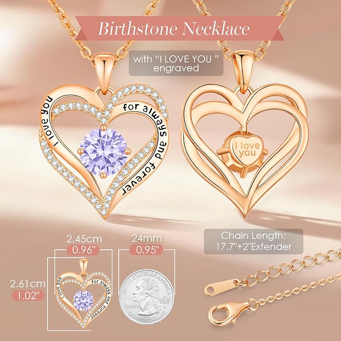 CDE Forever Love Heart Necklaces for Women, Mom, Girlfriend, Wedding Anniversary Birthday Mother Day Christmas Day Gift for Wife Girlfriend Jewelry with Birthstone Pendant