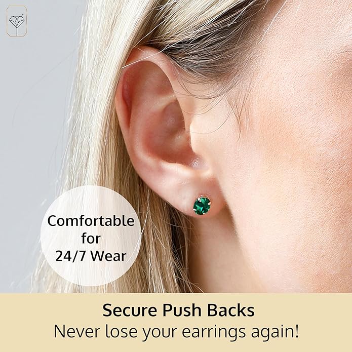 14k Gold Oval Stud Earrings for Women with Push Backs | 7x5mm Gemstone Birthstone Earrings | Real 14 Karat Gold Earrings Studs | Hypoallergenic Gemstone Stud Earrings for Women by MAX + STONE