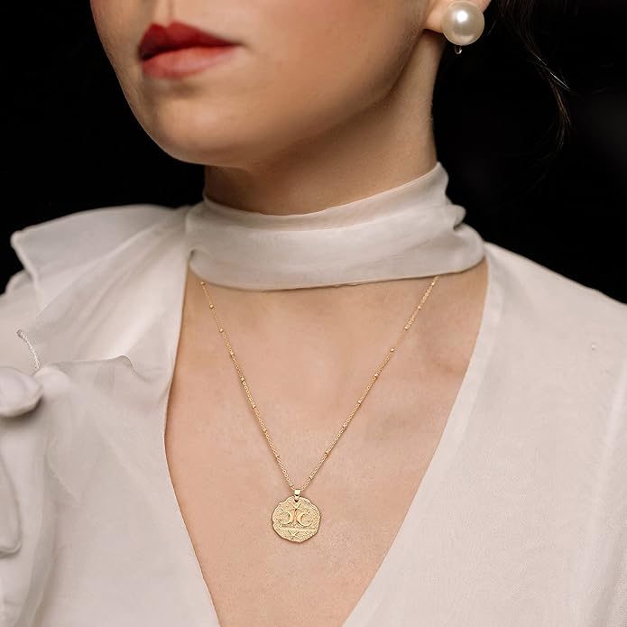 CANEVINKA 18K Gold Plate Coin Pendant Necklace for Women Dainty Compass Sunflower Necklaces Personalized Chain Layered Jewelry