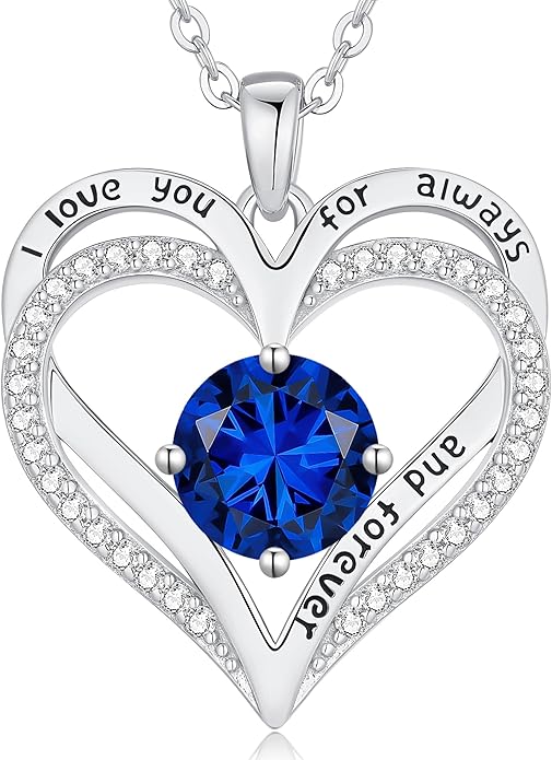 LOUISA SECRET Love Heart Birthstone Necklaces for Women, Birthday Gift for Girlfriend, Anniversary Jewelry Gift for Wife Her, 925 Sterling Silver Women Pendant Necklace, Mother's Day Christams Gift