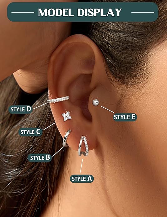 Florideco 925 Sterling Silver Earrings for Women Trendy Hypoallergenic Small Gold Hoop Earrings 14K Gold Plated Stud Earring Sets for Multiple Piercing CZ Ear Cuff Cartilage Earring Stacks