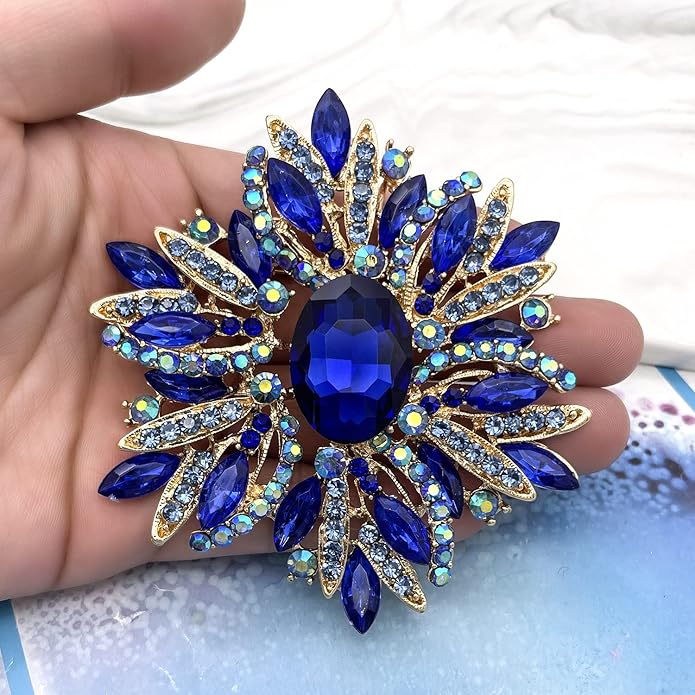 YOQUCOL Sunflower Shape Crystal Big Large Heavy Brooch Pin Rhinestone Scarf Decoration Corsage Cloth Pin for Women Girls