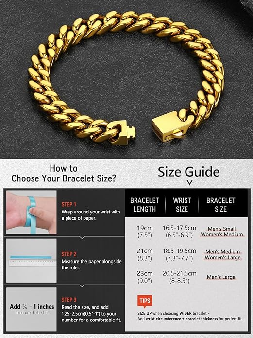 FaithHeart Mens Stainless Steel Cuban Link Bracelet - 5/7/9/12mm Width 7.5"/8.3"/9" Black/Silver/Gold Plated Heavy Duty Wrist Chain Bracelet Hip Hop Jewelry Birthday Gifts for Him