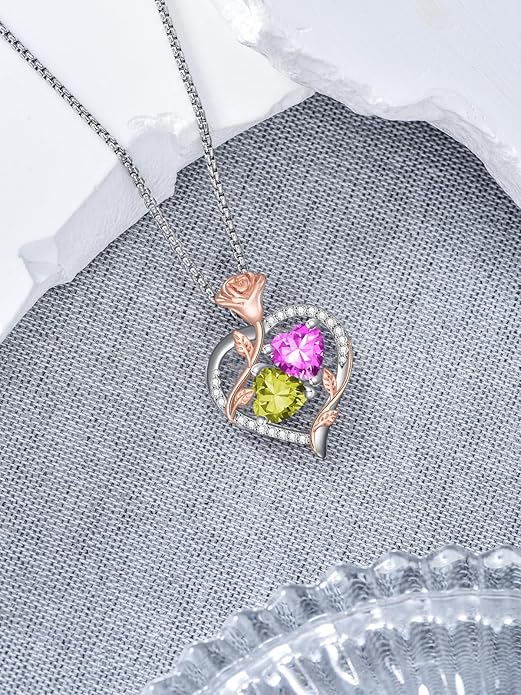 Christmas Gifts for Women Rose Heart Birthstone Pendant Necklace I Love You Forever Jewelry Valentine Mothers Day Birthday Gifts for Women Her Wife Girlfriend
