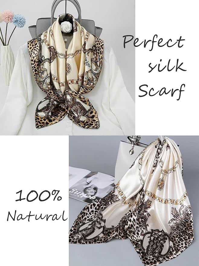 kcctoo 27.5" Mulberry Silk Feeling Head Scarf Women's Fashion Square Neck Satin Scarfs for Bag Hair Scarves Gift