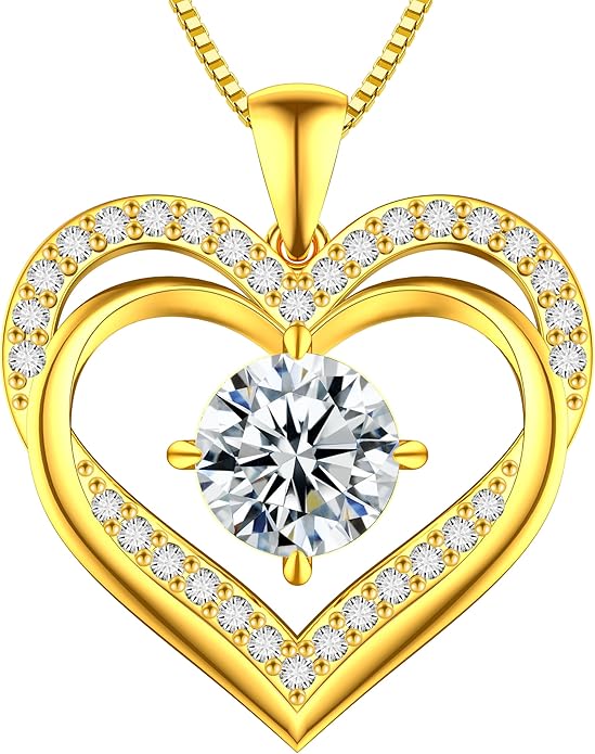 Moissanite Necklace for Women, 1–3 Carat Double Heart Pendant in 925 Sterling Silver, Romantic Love Necklace Gift for Wife or Mom, Anniversary Birthday Mother’s Day Jewelry
