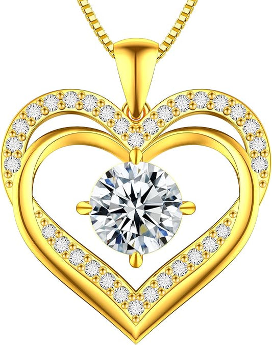 Moissanite Necklace for Women, 1–3 Carat Double Heart Pendant in 925 Sterling Silver, Romantic Love Necklace Gift for Wife or Mom, Anniversary Birthday Mother’s Day Jewelry