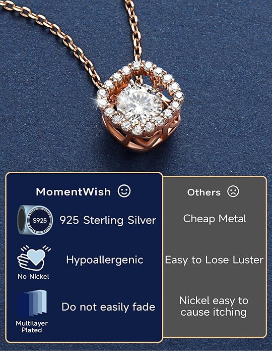 MomentWish Floating Necklace for Women, 0.5/1 Carat Dancing Moissanite Necklace for Her 925 Sterling Silver Pendant Anniversary Birthday Christmas Gift for Wife Mom Girlfriend