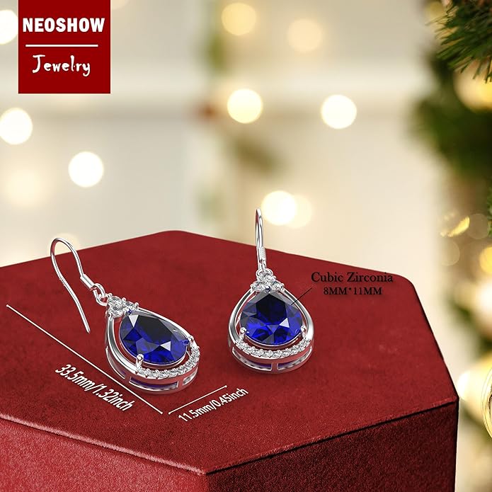18K White Gold Plated Sterling Silver Teardrop Cubic Zirconia Drop Dangle Earrings for Women Pear Cut CZ Diamond Dangle Earrings Hypoallergenic Jewelry