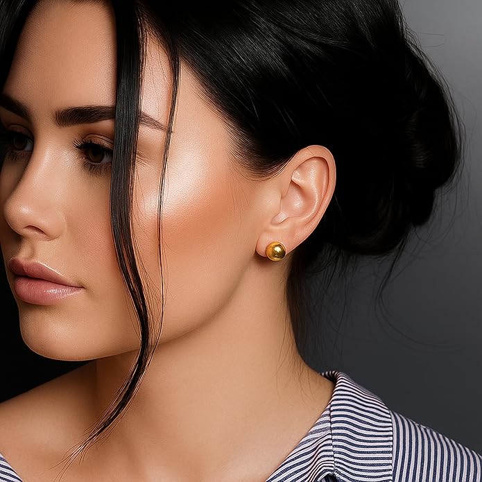 KEZEF Sterling Silver Ball Stud Earrings Hypoallergenic Earrings for Women | Available in Sterling Silver, Rose Gold, or 14K Gold Plated Silver (2mm-10mm)