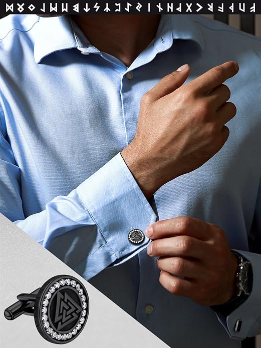 FaithHeart Mens Cufflinks, Norse Viking Tuxedo Shirt Cuff Links, Stainless Steel Cuff Links and Shirt Studs, Gift Box