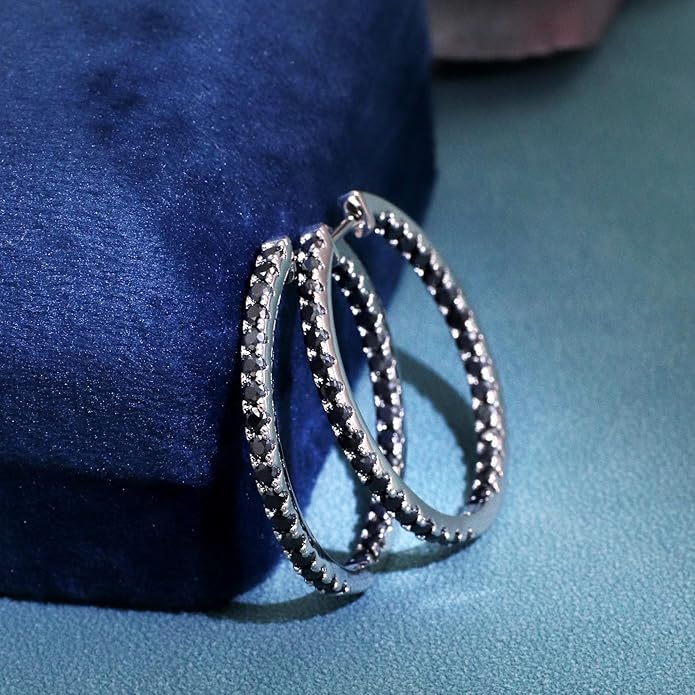 Moissanite Hoop Earrings for Women, S925 Sterling Silver, 18K White Gold Plated, D Color VVS1