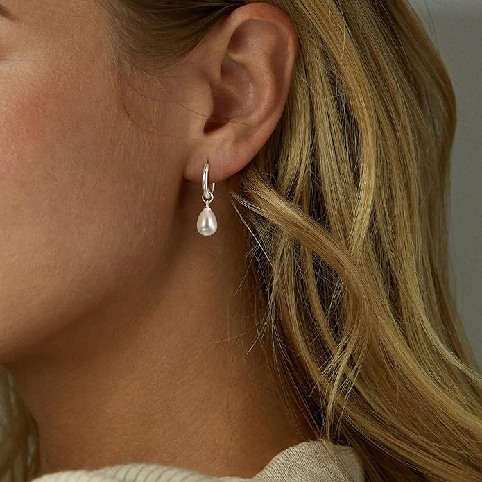 14K Gold Plated Pearl Dangle Earrings for Women, Small Pearl Drop Huggie Hoop Earrings, Hypoallergenic Dainty Gold Wedding Earrings Jewelry Gifts for Women Trendy