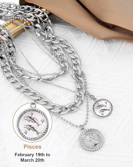 MJartoria Layered Necklaces for Women Trendy Retro Coin Pendant Necklace Dainty Chunky Chain Choker Necklaces for Jewelry Birthday Gifts