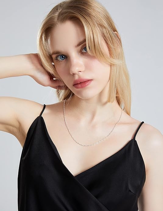 925 Sterling Silver Singapore Chain Lobster Clasp Paperclip Necklace for Women Sparkling Chain 2mm2.5mm3mm4mm5mm Gifts for Her