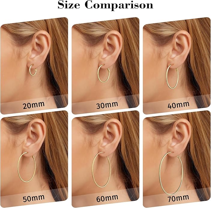 Big Gold Hoop Earrings for Women Hypoallergenic 925 Sterling Silver Post Thin Loop 14K Gold Plated Hoop Earrings Set for Women, 3 Pairs