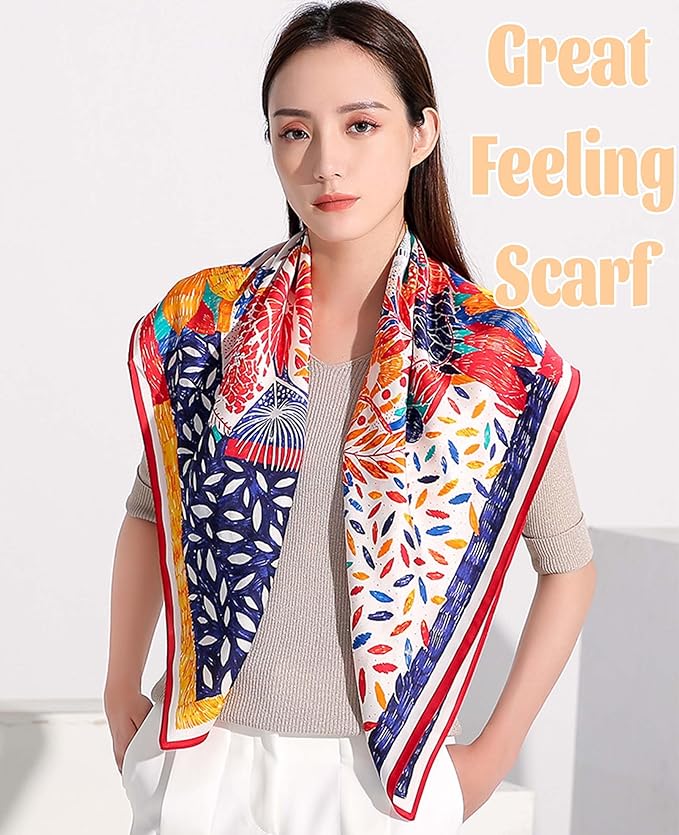 kcctoo 27.5" Mulberry Silk Feeling Head Scarf Women's Fashion Square Neck Satin Scarfs for Bag Hair Scarves Gift