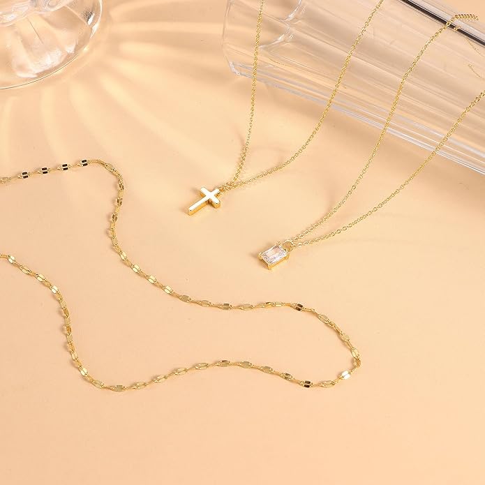 Kakonia Layered Gold Necklace for Women 14K Gold Plated Pendant Necklace Set Gold Necklace Satck Dainty Gold Chain Trendy Jewelry for Women