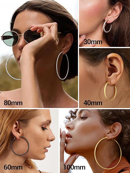 PROSTEEL 30/40/60/80/100mm Chunky Hoop Earrings For Women Gold Plated/Black Stainless Steel Hoops Earrings Statement Jewelry
