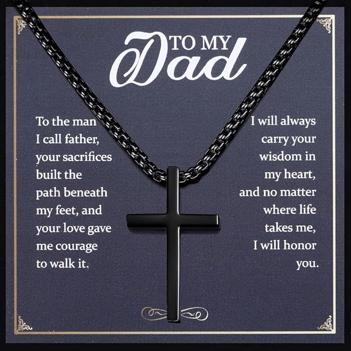 TEN MIRO Silver/Black Cross Necklace for Men Boy Stainless Steel Cross Pendant Necklace for Men Christian Religious Jewelry with Box & Card Birthday Anniversary Christmas Father's Day Gifts for Him