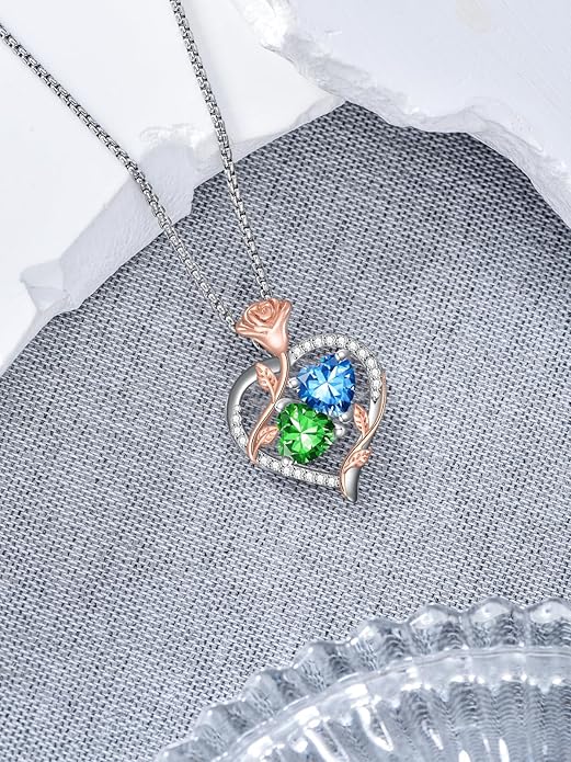Christmas Gifts for Women Rose Heart Birthstone Pendant Necklace I Love You Forever Jewelry Valentine Mothers Day Birthday Gifts for Women Her Wife Girlfriend
