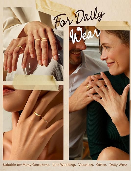 THUNARAZ 14K Gold Filled Rings Stacking Rings for Women Stackable Thin Gold Ring Plain Pinky Thumb Midi Statement Band Ring Comfort Fit 4Pcs 1mm 2mm 3mm 5mm