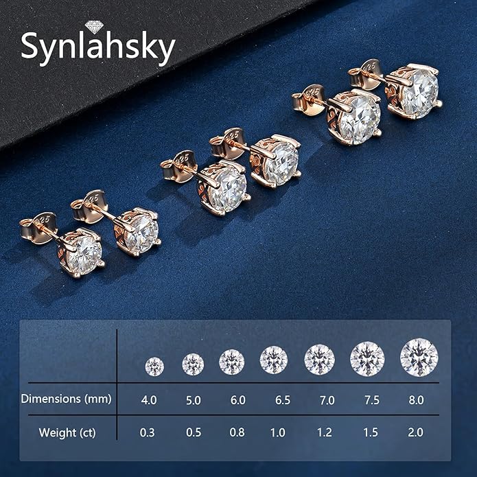 Moissanite Stud Earrings for Women Men 925 Sterling Silver,Hypoallergenic 18K White Gold Plated D Color VVS1 Jewelry