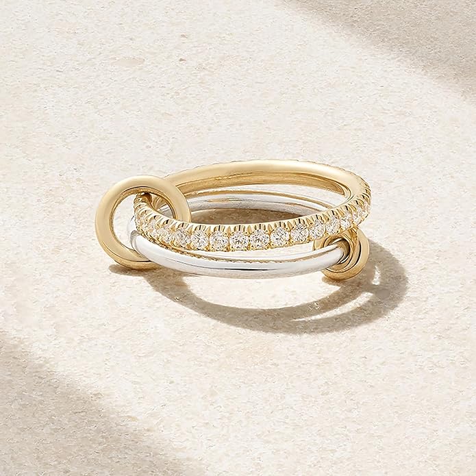 SUYACS 14K Gold Plated Interlocked Stackable Rings for Women Non Tarnish 925 Sterling Silver Mixed Metals Multi Statement Stack Ring Two Tone Connected Bands CZ Thumb Ring Jewelry Gifts