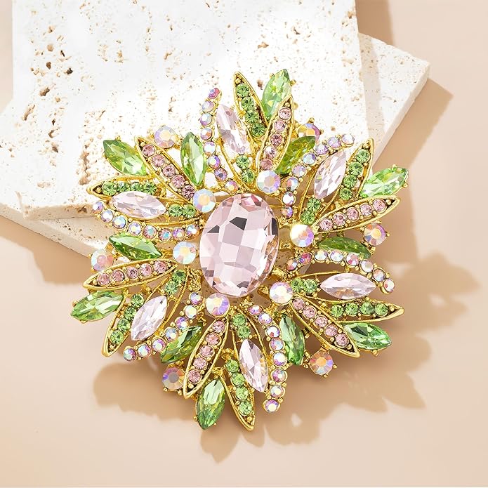 YOQUCOL Sunflower Shape Crystal Big Large Heavy Brooch Pin Rhinestone Scarf Decoration Corsage Cloth Pin for Women Girls
